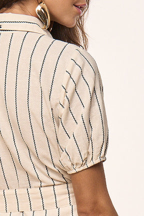 Chemise Mídi Listrado Com Faixa Titanium Jeans