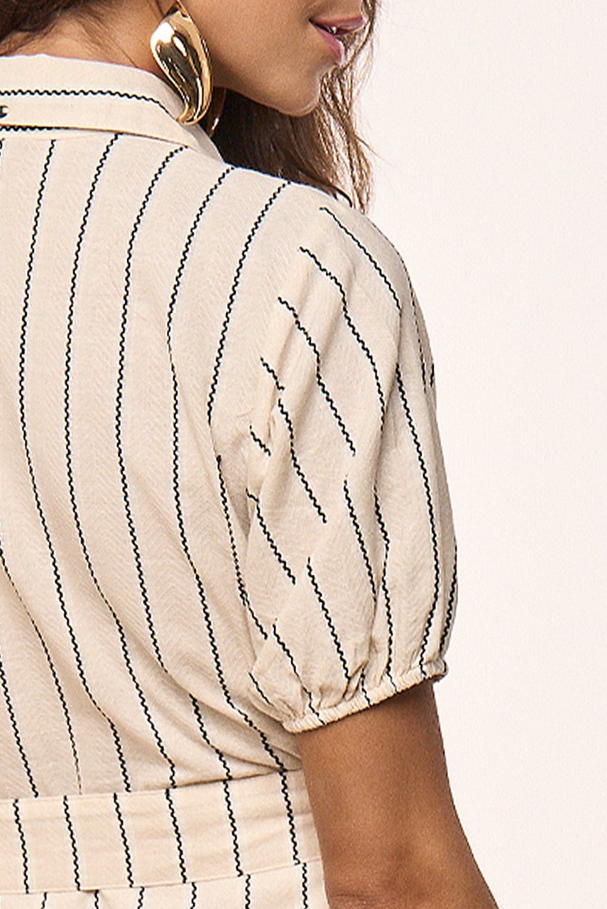 Chemise Mídi Listrado Com Faixa Titanium Jeans