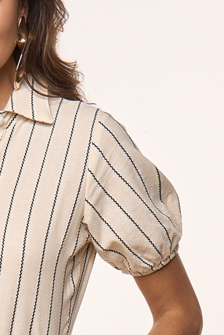 Chemise Mídi Listrado Com Faixa Titanium Jeans