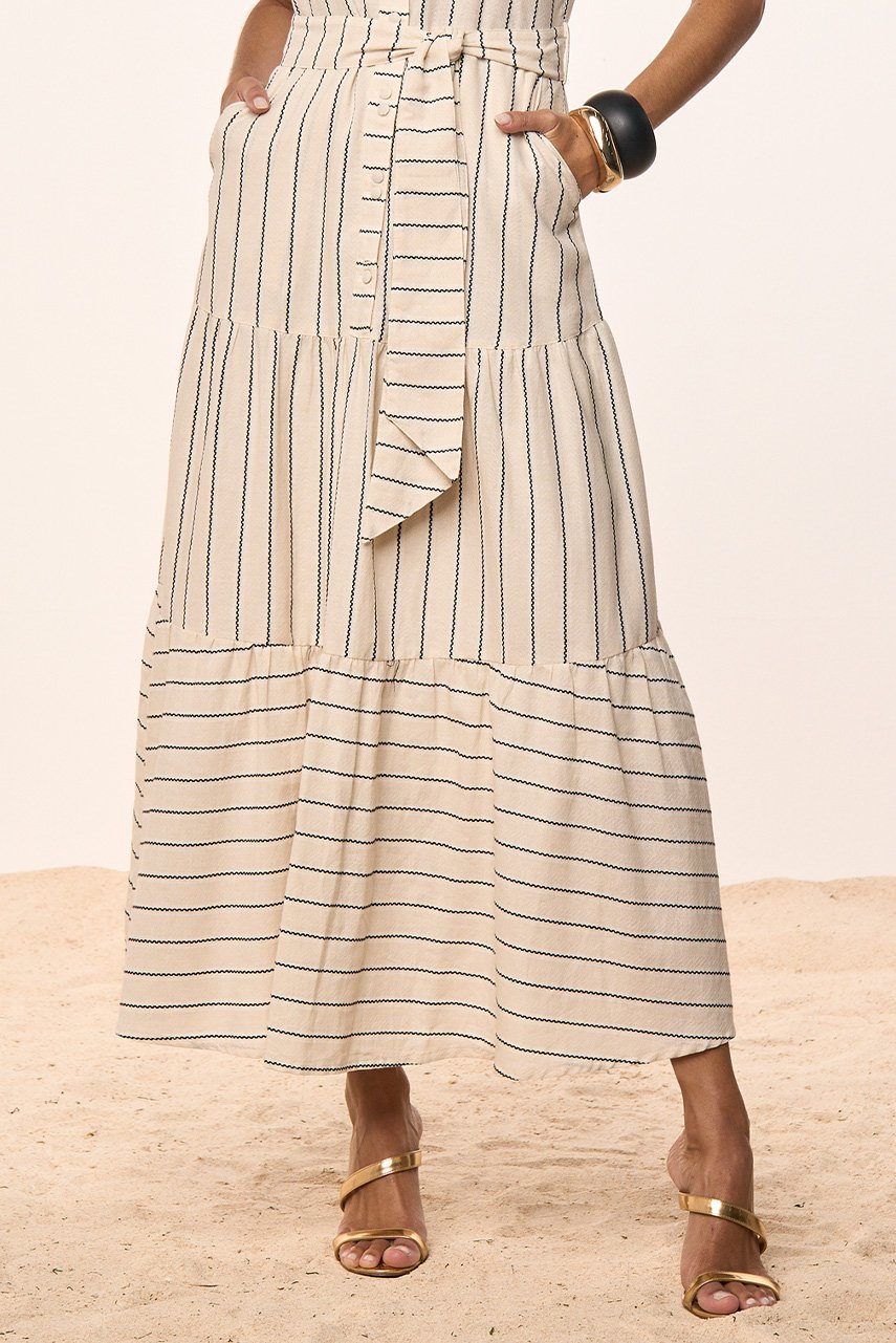 Chemise Mídi Listrado Com Faixa Titanium Jeans