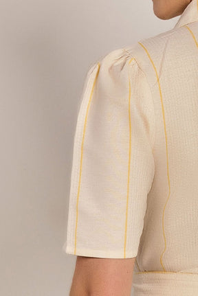 Chemise Semi Evasê Linho Listrado - Rosa Jeans