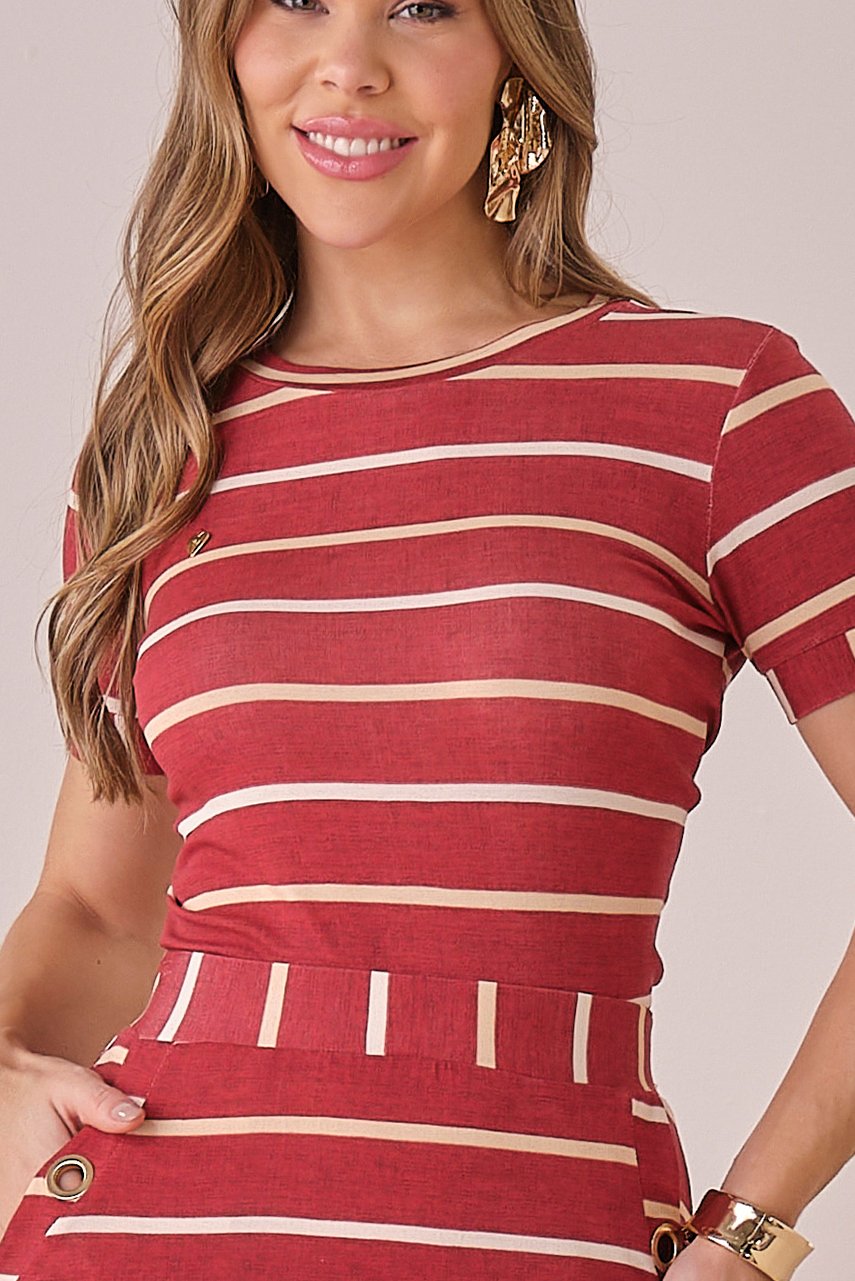 Conjunto Vermelho Listrado Midi