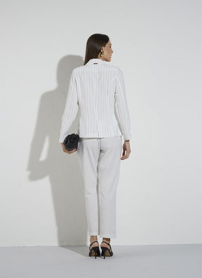 Calça Slim Listrada Off White/preto
