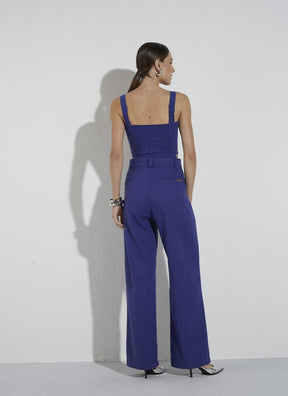 Calça Linho Wide Leg Azul Royal