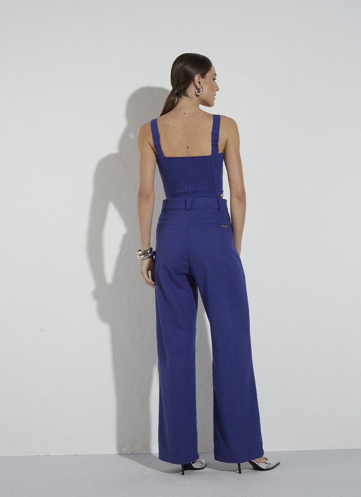 Calça Linho Wide Leg Azul Royal