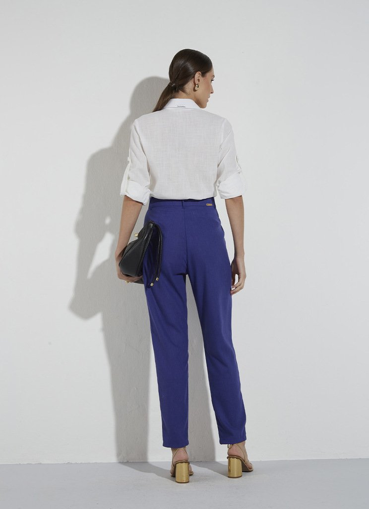 Calça Linho Slim Azul Royal