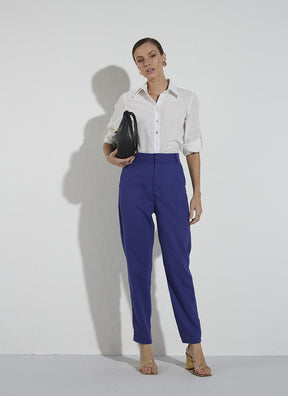 Calça Linho Slim Azul Royal