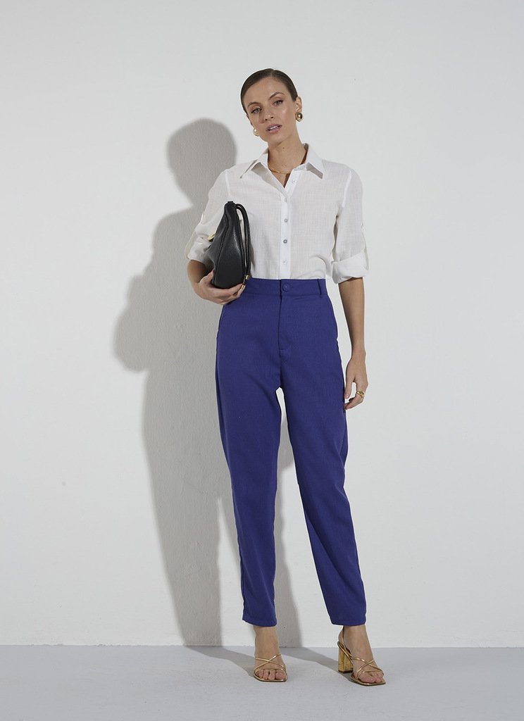 Calça Linho Slim Azul Royal