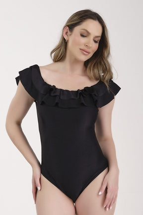 Maiô Feminino Preto Poliamida Trilobal Com Bojo Removível