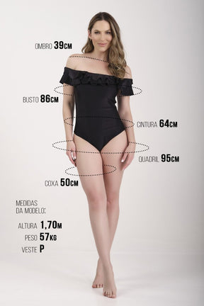 Maiô Feminino Preto Poliamida Trilobal Com Bojo Removível