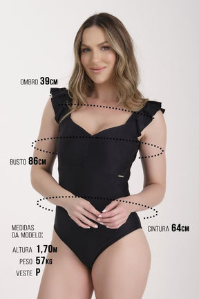 Maiô Estiloso Preto Feminino Poliamida Bojo Removível