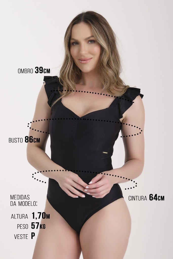 Maiô Estiloso Preto Feminino Poliamida Bojo Removível