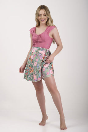 Short Saia Moda Praia Transpassado Estampa Exclusiva