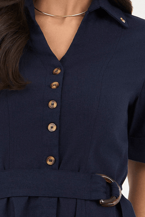 Vestido Azul Marinho Em Linho Godê Bolso Cargo
