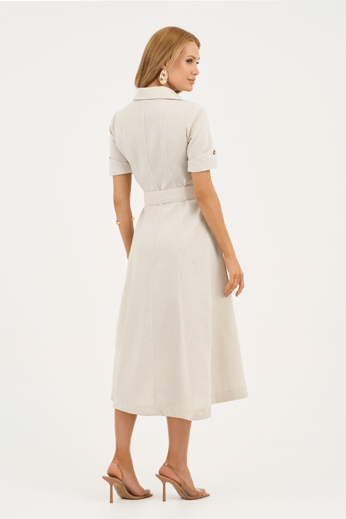 Vestido Cru Em Linho Godê Bolso Cargo Via Tolentino