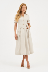 Vestido Cru Em Linho Godê Bolso Cargo Via Tolentino