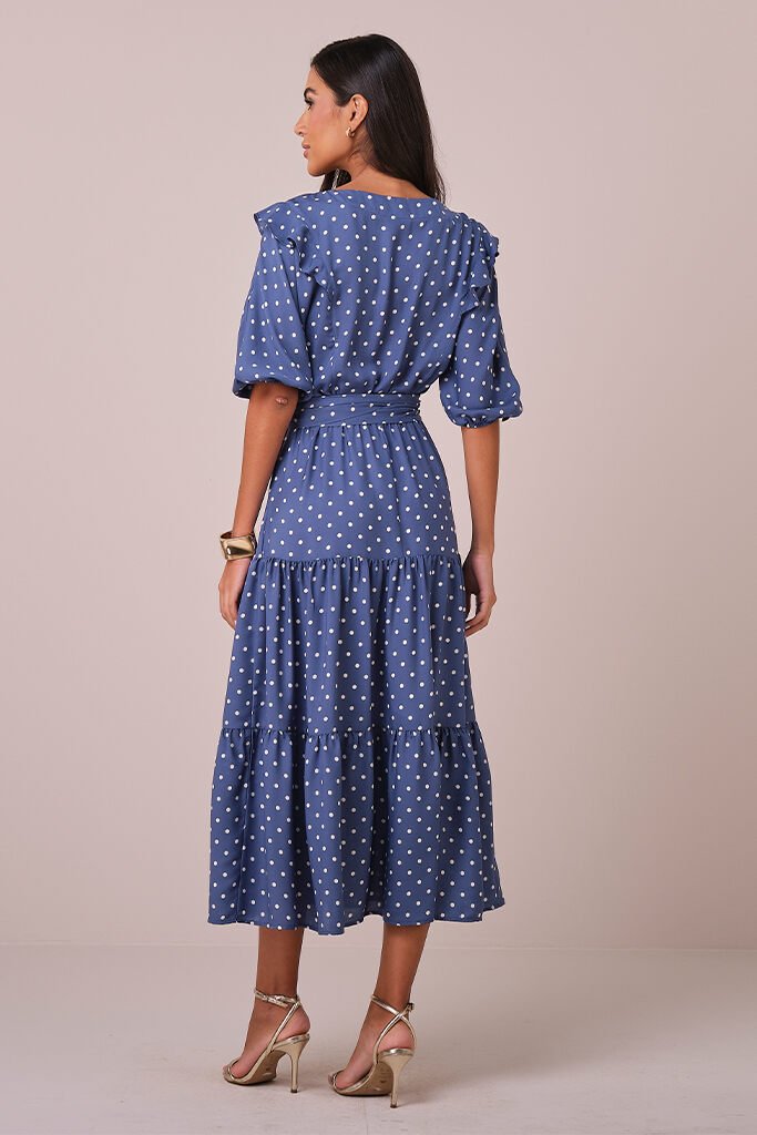 Vestido Maxi Midi no Crepe Poá