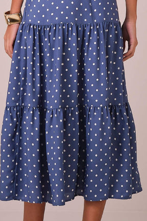 Vestido Maxi Midi no Crepe Poá