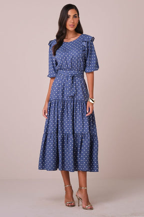 Vestido Maxi Midi no Crepe Poá