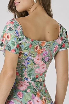 Vestido Verde Com Short Moda Praia Modesta Estampa Exclusiva