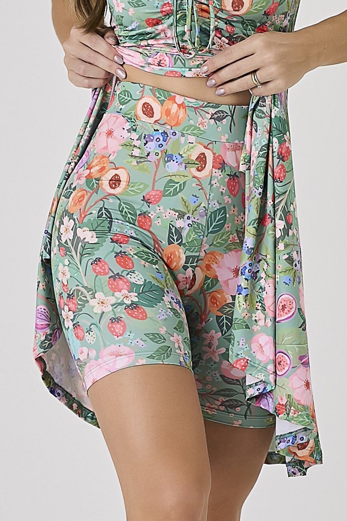 Vestido Verde Com Short Moda Praia Modesta Estampa Exclusiva