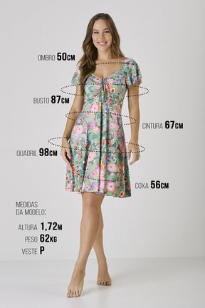 Vestido Verde Com Short Moda Praia Modesta Estampa Exclusiva