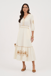 Vestido Off Com Bordado Caramelo Godê