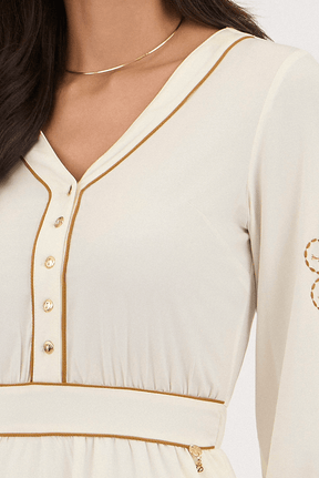 Vestido Off Com Bordado Caramelo Godê