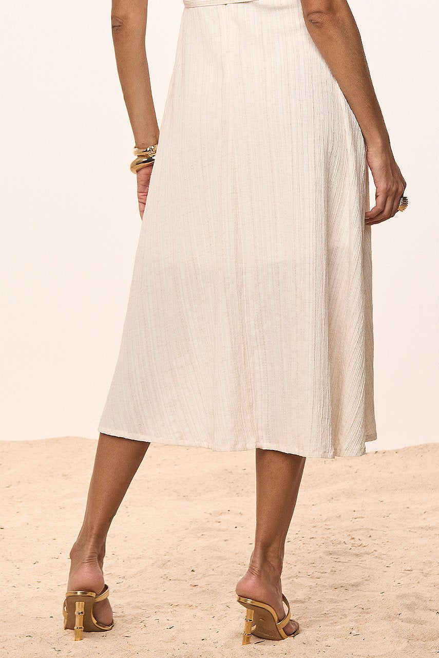 Vestido Off White Tecido Texturizado Com Faixa e Fivela Titanium Jeans