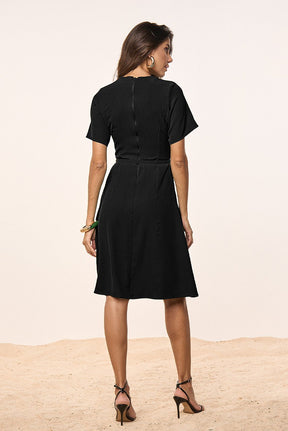 Vestido Preto Evasê Crepe Titanium Jeans