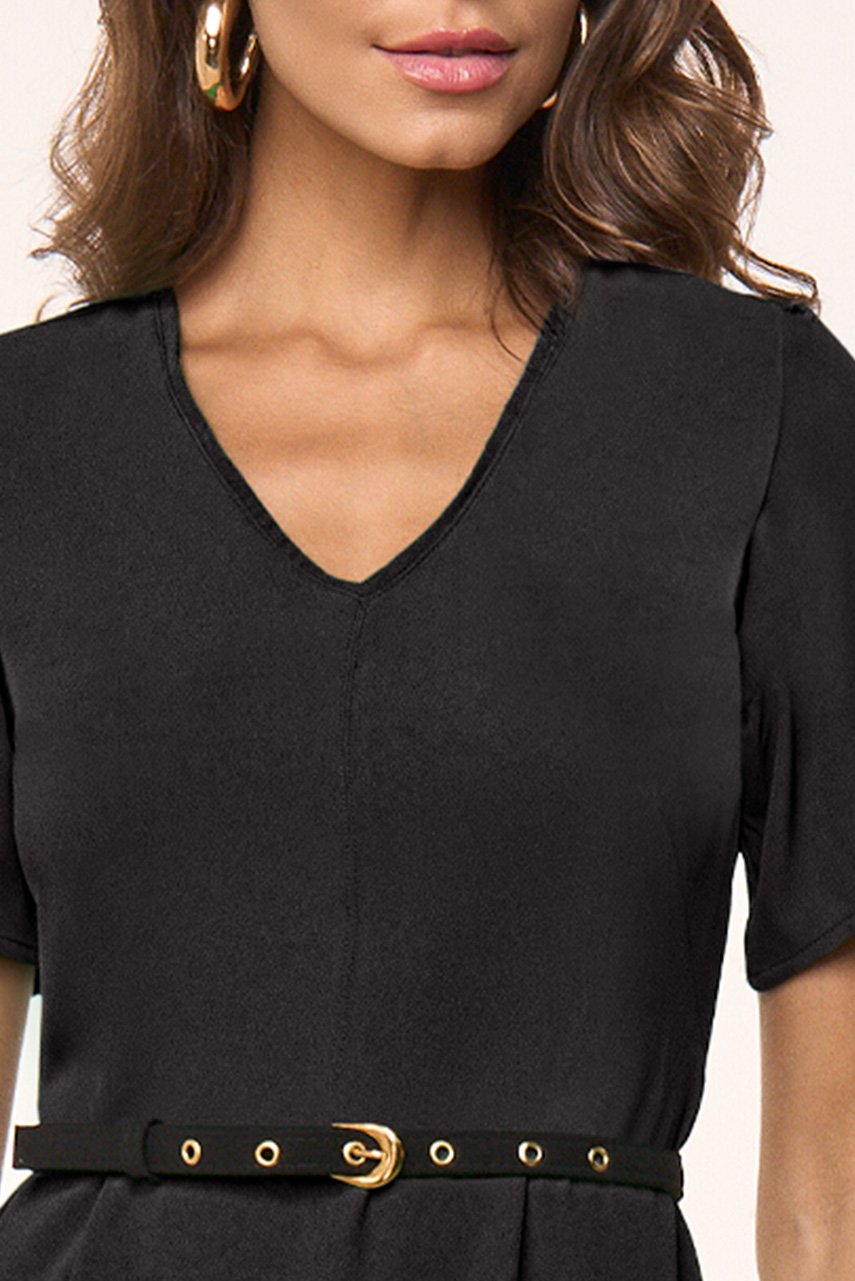 Vestido Preto Evasê Crepe Titanium Jeans