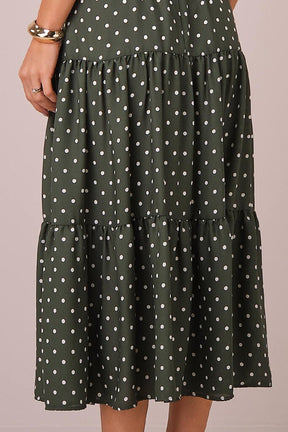 Vestido Verde Maxi Midi no Crepe Poá