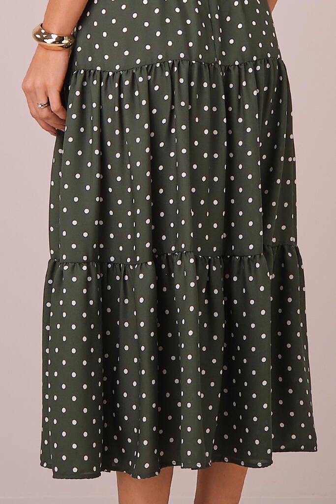 Vestido Verde Maxi Midi no Crepe Poá
