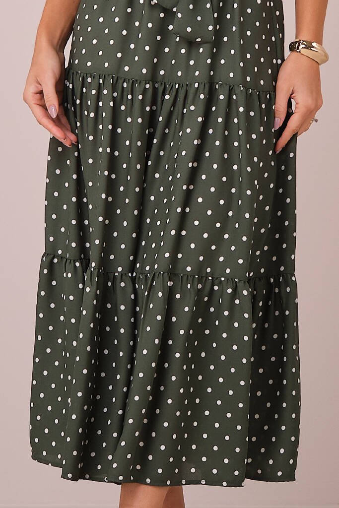 Vestido Verde Maxi Midi no Crepe Poá