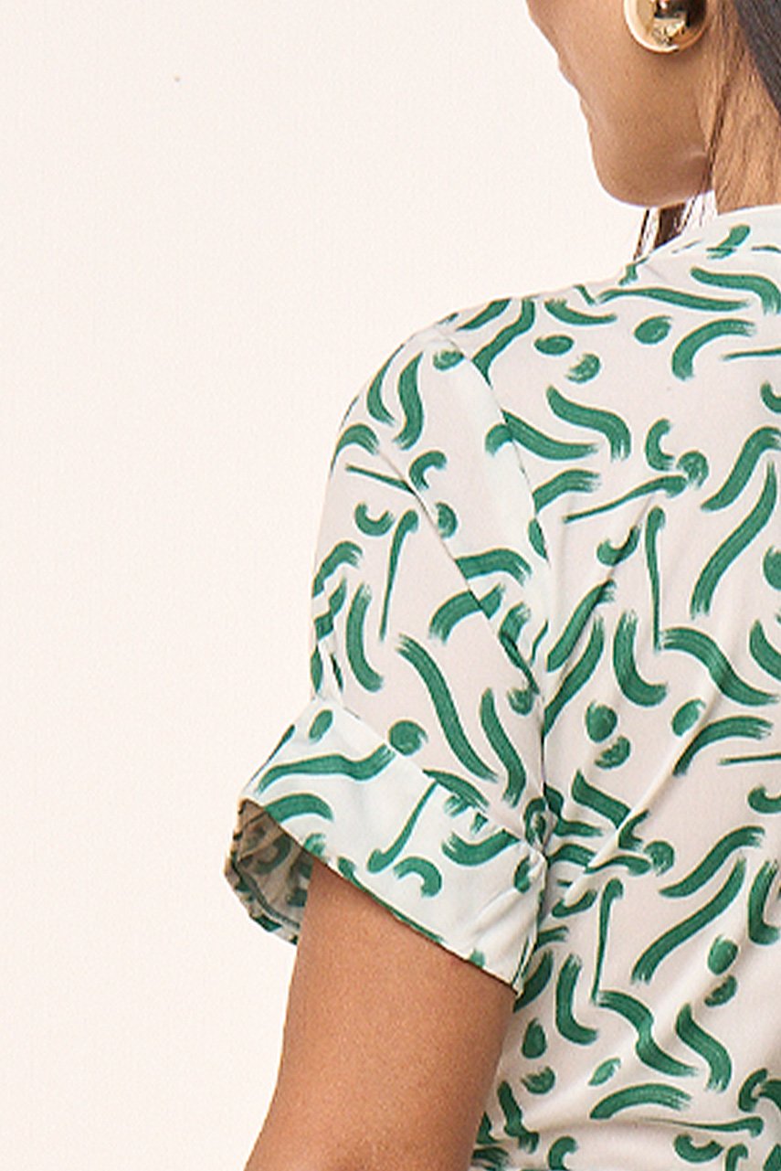 Vestido Verde Crepe Estampa Exclusiva Com Botões e Faixa Titanium Jeans
