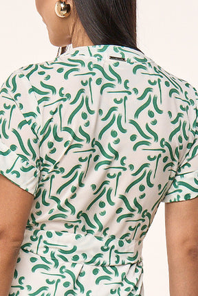 Vestido Verde Crepe Estampa Exclusiva Com Botões e Faixa Titanium Jeans