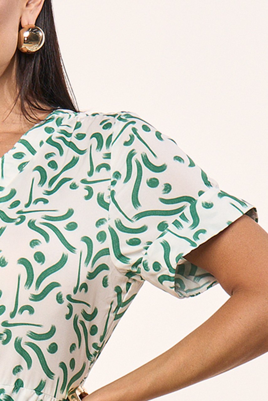 Vestido Verde Crepe Estampa Exclusiva Com Botões e Faixa Titanium Jeans