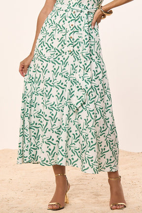 Vestido Verde Crepe Estampa Exclusiva Com Botões e Faixa Titanium Jeans